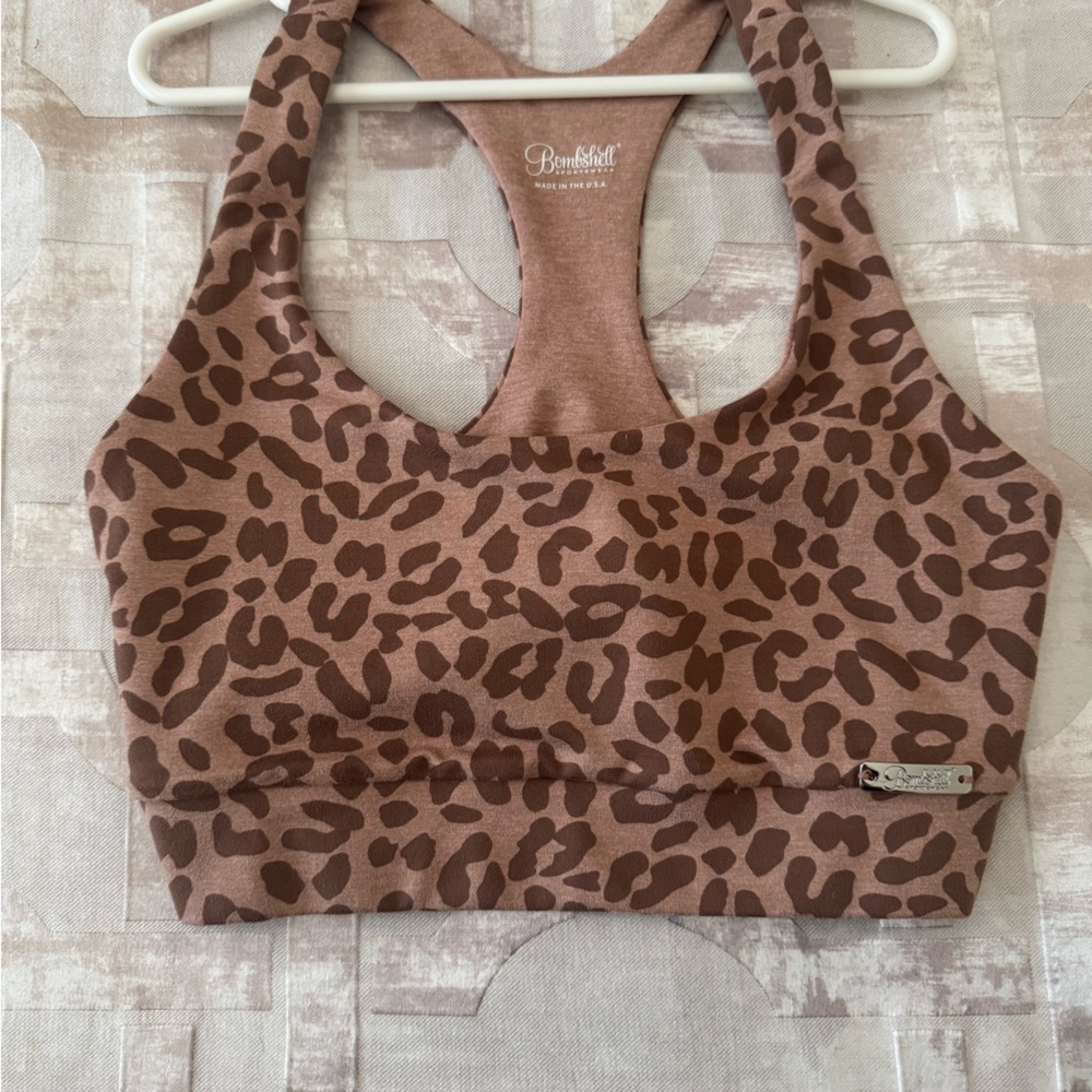 Bombshell Sportswear Brown Leopard Print Racerback Sports Bra